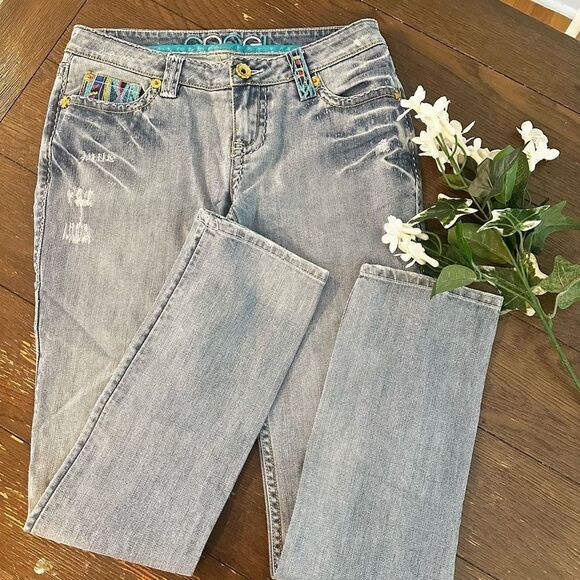 COOGI Womens Light Washed Midrise Straight‎ Jeans Embroidered Details sz 7/8 - Picture 3 of 12